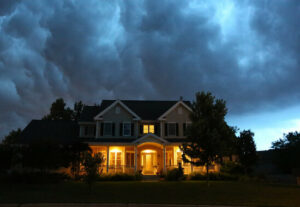 home exterior in storm