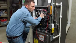 Technician servicing a furnace